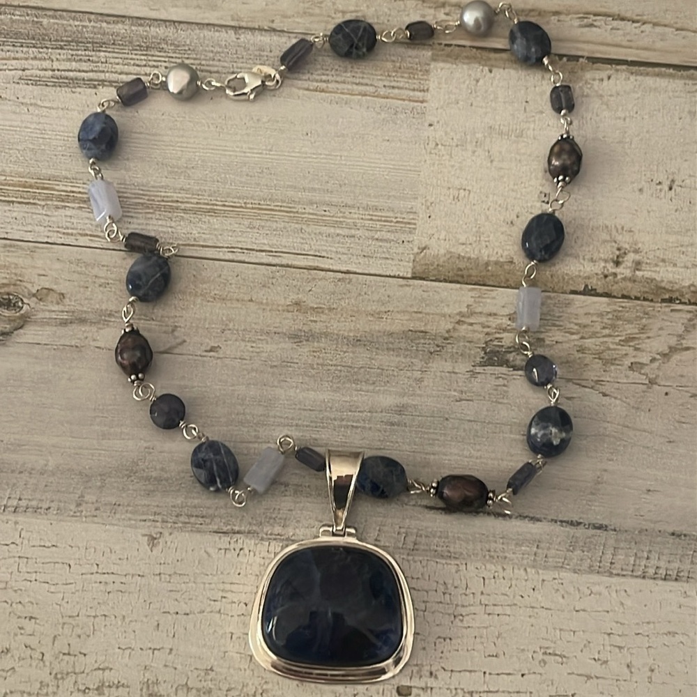 Silpada Sterling Silver Sodalite Beaded Pendant Necklace 16” - Picture 2 of 8